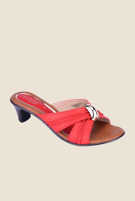 Khadim's Sharon Red & Gold Casual Sandals Khadim's Sharon Red & Gold Casual Sandals