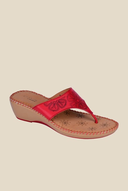 Khadim's Sharon Red Wedge Heeled Sandals Khadim's Sharon Red Wedge Heeled Sandals