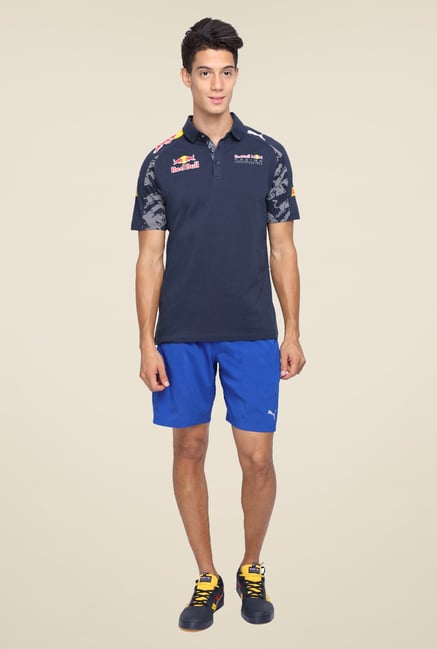 Puma Navy Logo Print Polo T Shirt Puma Navy Logo Print Polo T Shirt