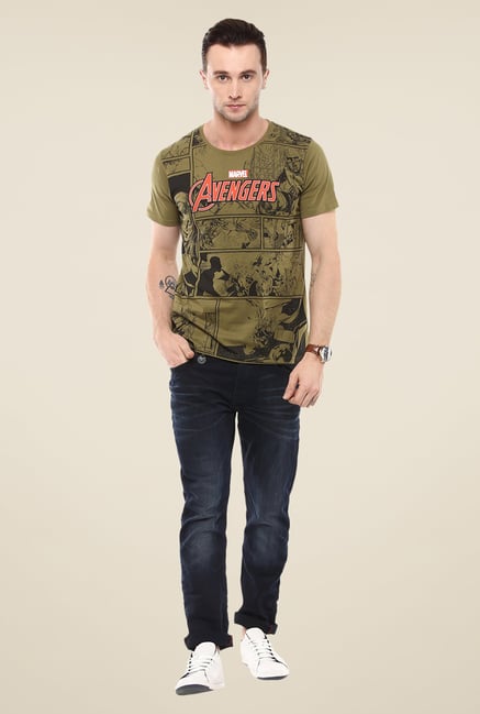 Yepme Marvel & Disney Olive Graphic Printed Cotton T Shirt Yepme Marvel & Disney Olive Graphic Printed Cotton T Shirt