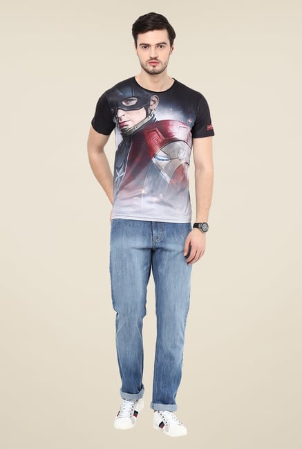 Yepme Captain America Black Graphic Printed T Shirt Yepme Captain America Black Graphic Printed T Shirt