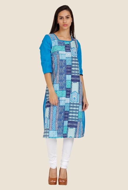 Aurelia Blue Printed Square Neck Kurta Aurelia Blue Printed Square Neck Kurta