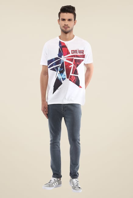 Yepme Marvel Civil War White Graphic Printed T Shirt Yepme Marvel Civil War White Graphic Printed T Shirt