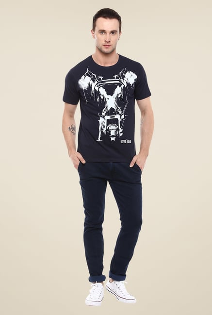 Yepme Marvel Civil War Navy Graphic Printed T Shirt Yepme Marvel Civil War Navy Graphic Printed T Shirt