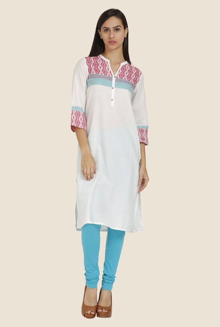 Aurelia White Printed Band Neck Kurta Aurelia White Printed Band Neck Kurta
