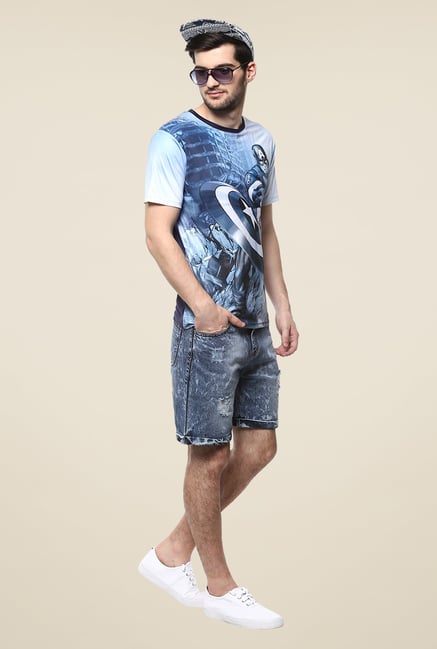 Yepme Captain America In Forgotten City Blue Printed T Shirt Yepme Captain America In Forgotten City Blue Printed T Shirt