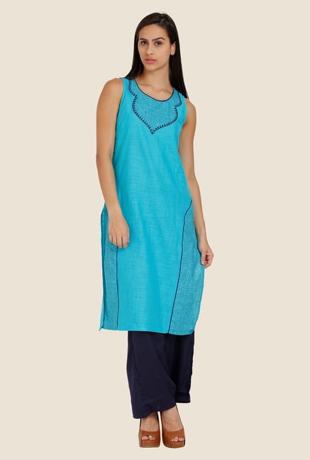Aurelia Teal Printed Round Neck Kurta Aurelia Teal Printed Round Neck Kurta