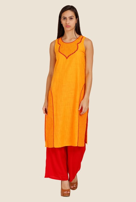 Aurelia Orange Printed Round Neck Kurta Aurelia Orange Printed Round Neck Kurta