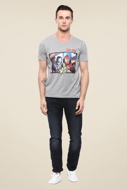 Yepme Marvel Civil War Grey Graphic Printed V neck T Shirt Yepme Marvel Civil War Grey Graphic Printed V neck T Shirt