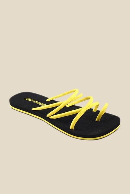 Solethreads Grazia Yellow & Black Flip Flops Solethreads Grazia Yellow & Black Flip Flops