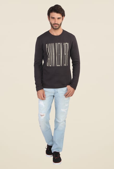 Calvin Klein Black Printed Crew Neck Full Sleeves T Shirt Calvin Klein Black Printed Crew Neck Full Sleeves T Shirt