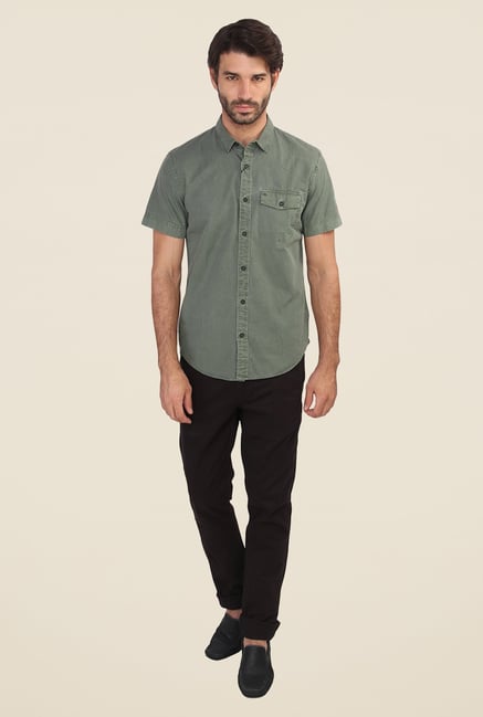 Calvin Klein Olive Solid Half Sleeve Shirt Calvin Klein Olive Solid Half Sleeve Shirt