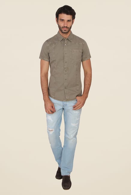 Calvin Klein Olive Solid Short Sleeve Shirt Calvin Klein Olive Solid Short Sleeve Shirt