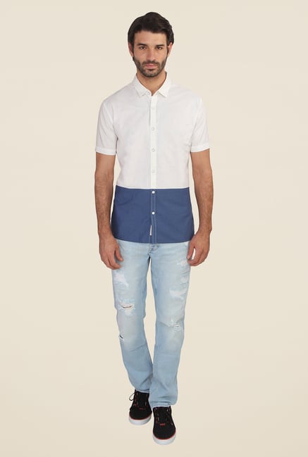 Calvin Klein White & Blue Solid Half Sleeve Shirt Calvin Klein White & Blue Solid Half Sleeve Shirt