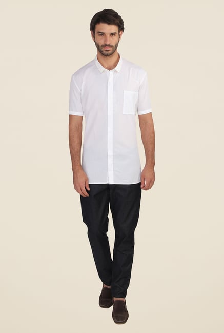 Calvin Klein White Solid Half Sleeve Shirt Calvin Klein White Solid Half Sleeve Shirt