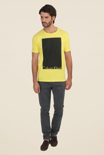 Calvin Klein Yellow Printed Half Sleeve T Shirt Calvin Klein Yellow Printed Half Sleeve T Shirt