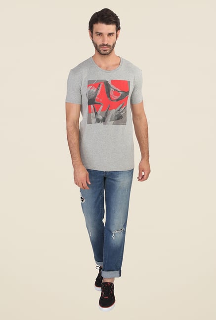 Calvin Klein Grey Printed Round Neck Half Sleeve T Shirt Calvin Klein Grey Printed Round Neck Half Sleeve T Shirt