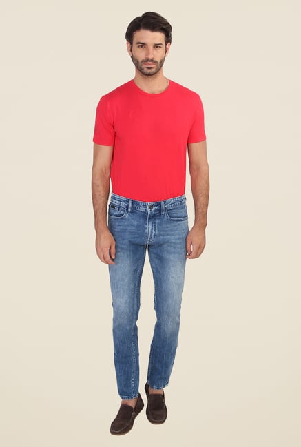 Calvin Klein Blue Lightly Washed Slim Fit Solid Jeans Calvin Klein Blue Lightly Washed Slim Fit Solid Jeans