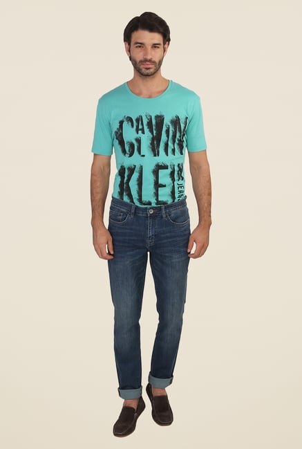 Calvin Klein Blue Lightly Washed Mid Rise Slim Fit Jeans Calvin Klein Blue Lightly Washed Mid Rise Slim Fit Jeans