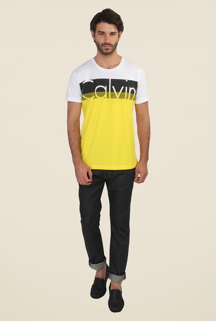 Calvin Klein Yellow Printed Short Sleeve T Shirt Calvin Klein Yellow Printed Short Sleeve T Shirt