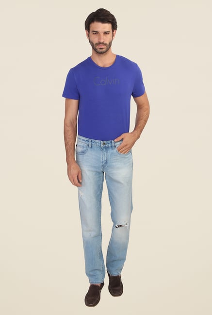 Calvin Klein Blue Tattered Distressed Jeans Calvin Klein Blue Tattered Distressed Jeans