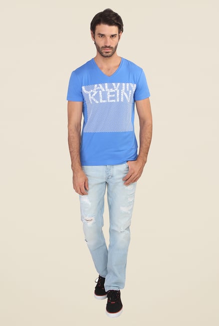 Calvin Klein Blue Printed Short Sleeve T Shirt Calvin Klein Blue Printed Short Sleeve T Shirt