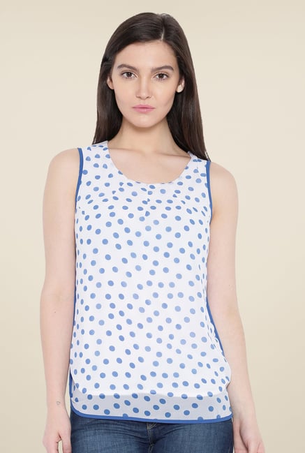 Kraus White & Blue Polka Dot Print Top Kraus White & Blue Polka Dot Print Top