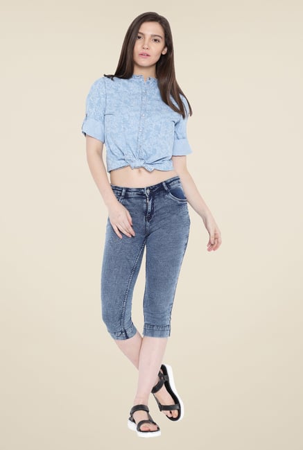 Kraus Blue Skinny Fit Casual Capris Kraus Blue Skinny Fit Casual Capris