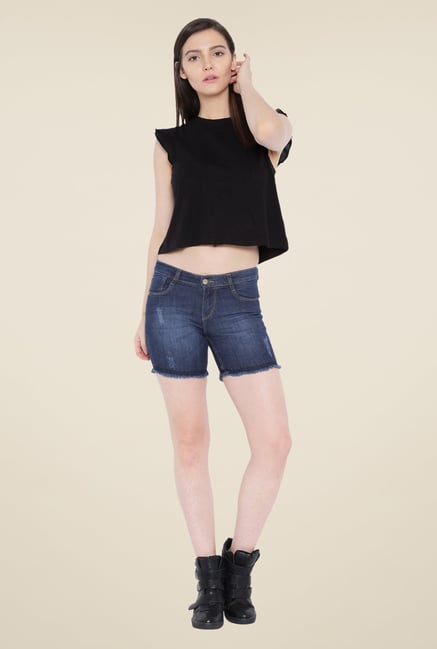 Kraus Blue Distressed Denim Shorts Kraus Blue Distressed Denim Shorts