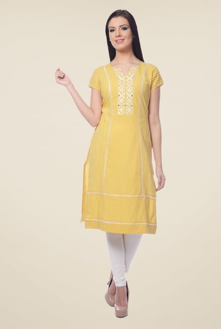 Forever Fashion Yellow Embroidered Linen Kurta Forever Fashion Yellow Embroidered Linen Kurta