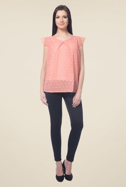 Forever Fashion Peach Self Print Top Forever Fashion Peach Self Print Top