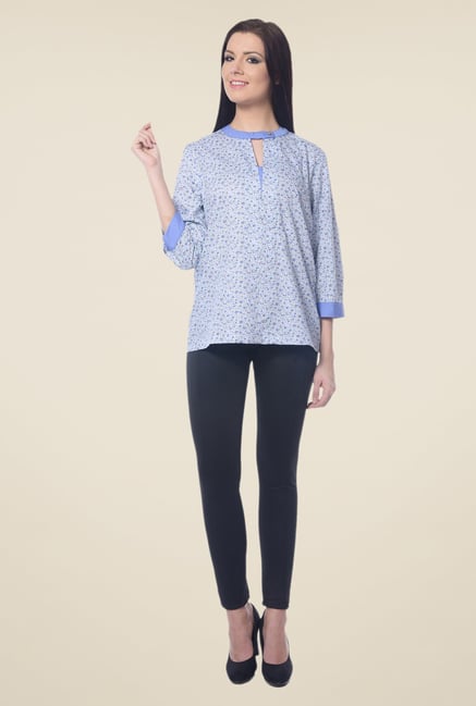 Forever Fashion Blue Floral Print Top Forever Fashion Blue Floral Print Top