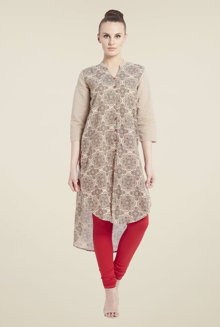 Globus Beige Printed Kurta Globus Beige Printed Kurta
