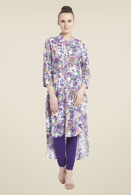 Globus Multicolor Floral Print Shirt Collar Kurta Globus Multicolor Floral Print Shirt Collar Kurta