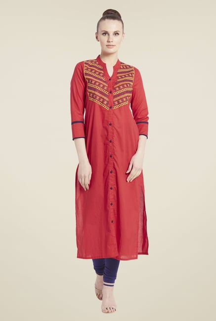 Globus Red Printed Kurta Globus Red Printed Kurta