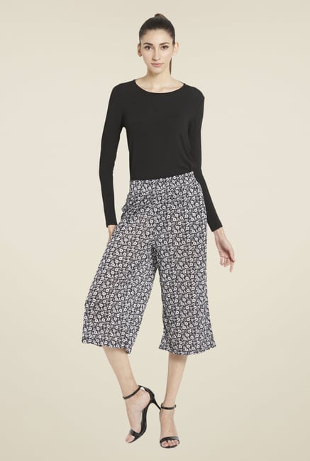 Globus Black Floral Print Culottes Globus Black Floral Print Culottes