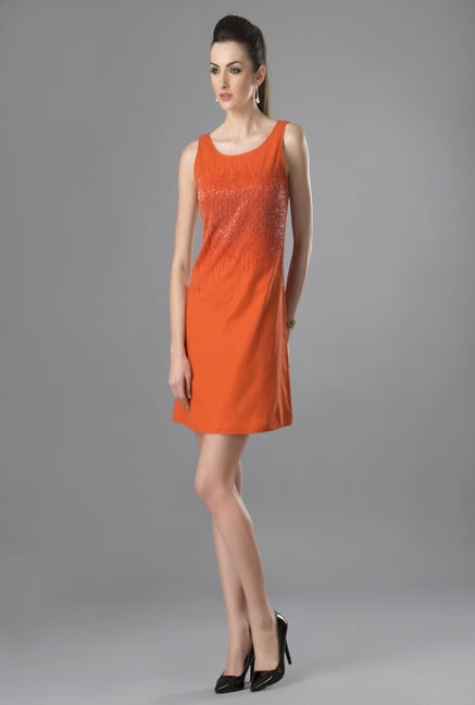Fabindia Rust Embellished Dress Fabindia Rust Embellished Dress