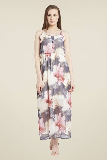 Globus Grey & Pink Floral Print Maxi Dress Globus Grey & Pink Floral Print Maxi Dress