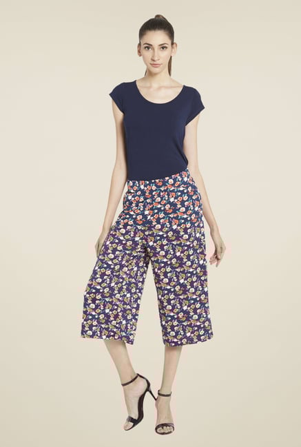 Globus Navy Floral Print Culottes Globus Navy Floral Print Culottes