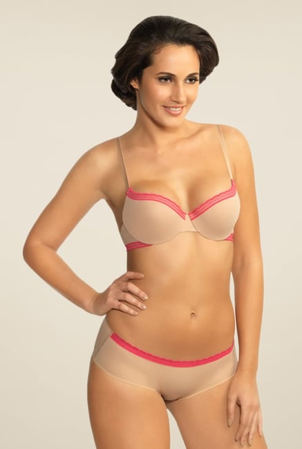 Amante Beige With Pink Trim Seamless Hipster Panty Amante Beige With Pink Trim Seamless Hipster Panty