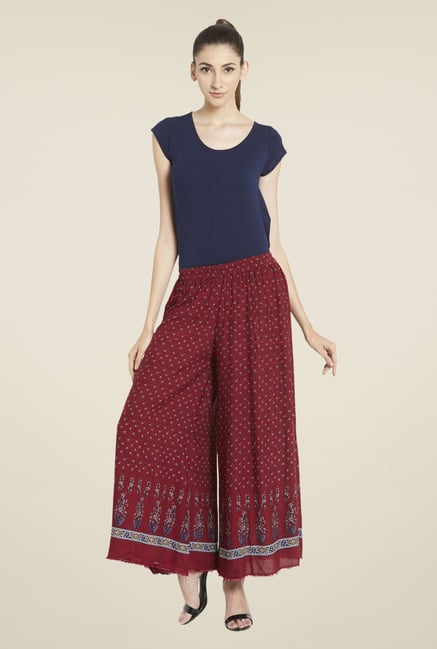 Globus Maroon Floral Print Palazzos Globus Maroon Floral Print Palazzos