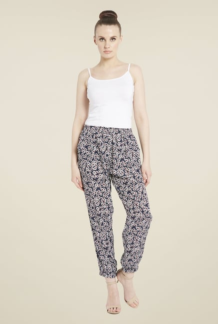 Globus Navy Floral Print Trouser Globus Navy Floral Print Trouser