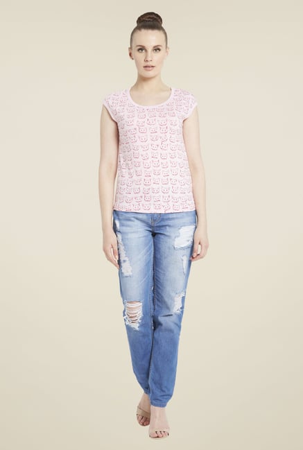 Globus Light Pink Cat Print T-Shirt Globus Light Pink Cat Print T-Shirt