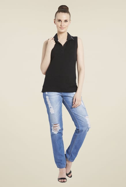 Globus Black Solid Sleeveless T-Shirt Globus Black Solid Sleeveless T-Shirt