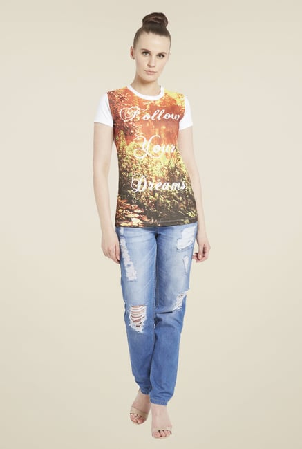 Globus Orange & White Graphic Print T-Shirt Globus Orange & White Graphic Print T-Shirt