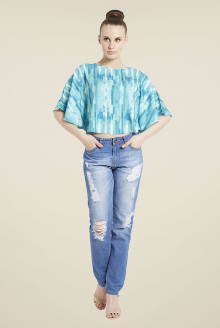 Globus Turquoise Printed Crop Top Globus Turquoise Printed Crop Top