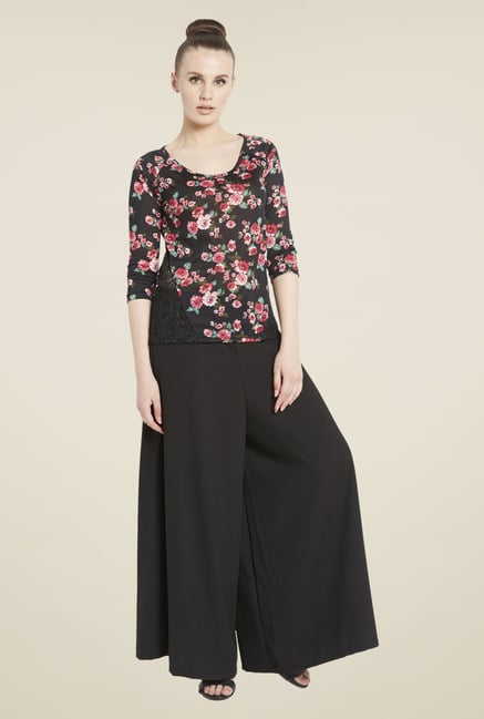 Globus Black & Pink Floral Print Top Globus Black & Pink Floral Print Top