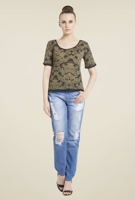 Globus Olive Printed Short Sleeve Top Globus Olive Printed Short Sleeve Top