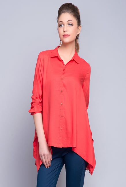 Fabindia Red Solid Shirt Fabindia Red Solid Shirt