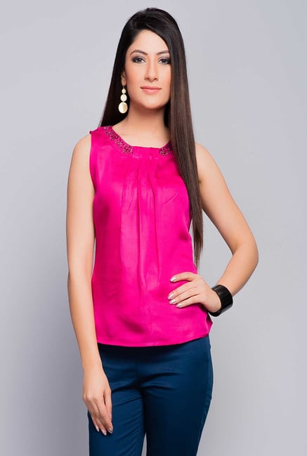 Fabindia Pink Solid Top Fabindia Pink Solid Top
